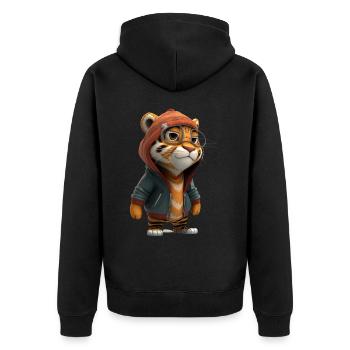 Niedlicher Tiger mir Brille für Kinder - Unisex Premium Bio Zip Hoodie - Schwarz - Hinten - Nico (187cm)