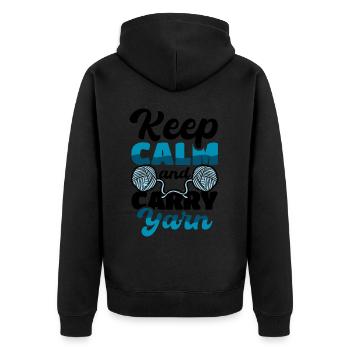 Keep calm and carry yarn - Unisex Premium Bio Zip Hoodie - Schwarz - Hinten - Nico (187cm)