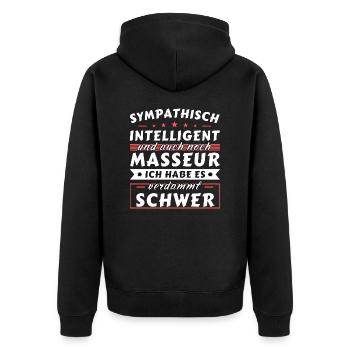 Sympathisch und intelligent - Masseur Edition - Unisex Premium Bio Zip Hoodie - Schwarz - Hinten - Nico (187cm)
