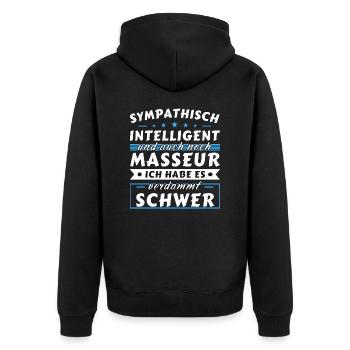 Sympathisch und intelligent - Masseur Edition - Unisex Premium Bio Zip Hoodie - Schwarz - Hinten - Nico (187cm)