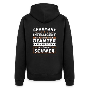Charmant und intelligent - Beamter Edition - Unisex Premium Bio Zip Hoodie - Schwarz - Hinten - Nico (187cm)