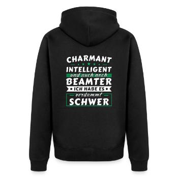 Charmant und intelligent - Beamter Edition - Unisex Premium Bio Zip Hoodie - Schwarz - Hinten - Nico (187cm)