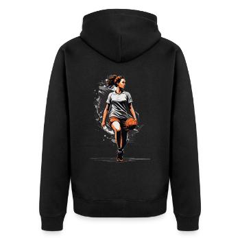 Handballerin Ikonischer Streetwear Style - Unisex Premium Bio Zip Hoodie - Schwarz - Hinten - Nico (187cm)