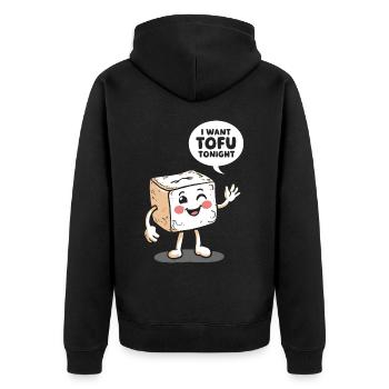 Tofu Lustiges - Unisex Premium Bio Zip Hoodie - Schwarz - Hinten - Nico (187cm)