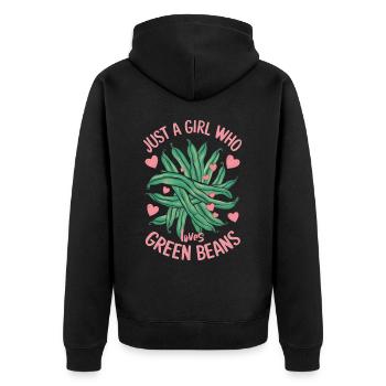 Grüne Bohnen - Unisex Premium Bio Zip Hoodie - Schwarz - Hinten - Nico (187cm)
