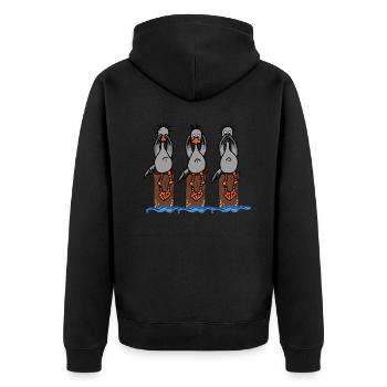 Drei Möwen die auf Buhnen sitzen .Die Möwen. - Unisex Premium Bio Zip Hoodie - Schwarz - Hinten - Nico (187cm)