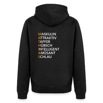 Mathias Name Geschenk - Unisex Premium Bio Zip Hoodie - Schwarz - Hinten - Nico (187cm)