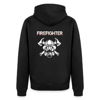 | Feuerwehr Helden - Unisex Premium Bio Zip Hoodie - Schwarz - Hinten - Nico (187cm)