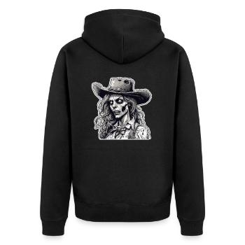 Cow Girl / Wilde Westen / Wüste / Lasso / Rodeo - Unisex Premium Bio Zip Hoodie - Schwarz - Hinten - Nico (187cm)