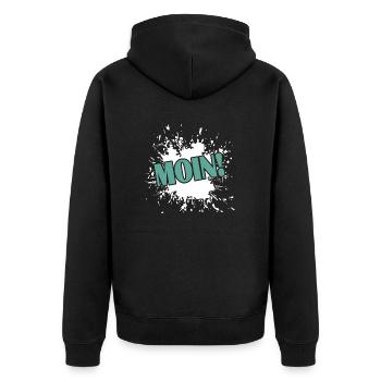 Moin moin - Unisex Premium Bio Zip Hoodie - Schwarz - Hinten - Nico (187cm)