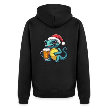 Chameleon Weihnachten Bier - Unisex Premium Bio Zip Hoodie - Schwarz - Hinten - Nico (187cm)