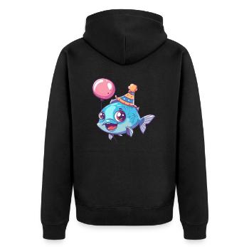 Piranha Fish Birthday Comic Cute - Unisex Premium Organic Zip Hoodie - black - Back - Nico (187cm)