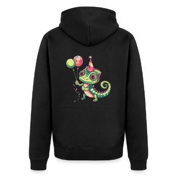 Chameleon Birthday Comic Cute - Unisex Premium Organic Zip Hoodie - black - Back - Nico (187cm)