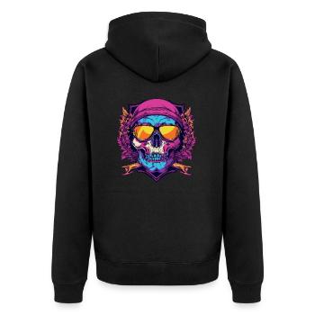 Ski Skibrille Skull Wappen - Unisex Premium Bio Zip Hoodie - Schwarz - Hinten - Nico (187cm)