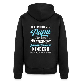 Ich bin stolzer Papa von 3 fantastischen Kindern - Unisex Premium Bio Zip Hoodie - Schwarz - Hinten - Nico (187cm)