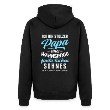Ich bin stolzer Papa eines fantastischen Sohnes - Unisex Premium Bio Zip Hoodie - Schwarz - Hinten - Nico (187cm)