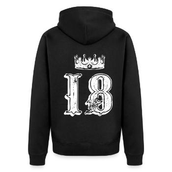 18 Zahl Krone - Unisex Premium Bio Zip Hoodie - Schwarz - Hinten - Nico (187cm)