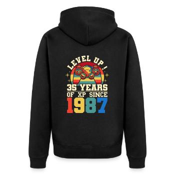 Level 35 1987 Birthday Gamer 35 years - Unisex Premium Organic Zip Hoodie - black - Back - Nico (187cm)