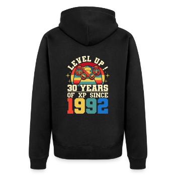 Level 30 1992 Geburtstag Gamer 30 Jahre - Unisex Premium Bio Zip Hoodie - Schwarz - Hinten - Nico (187cm)