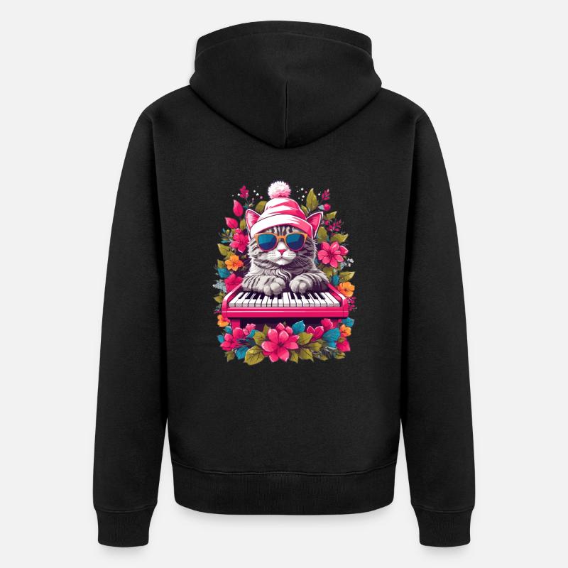 Chat mignon avec piano - Veste à capuche bio Premium Unisexe - noir