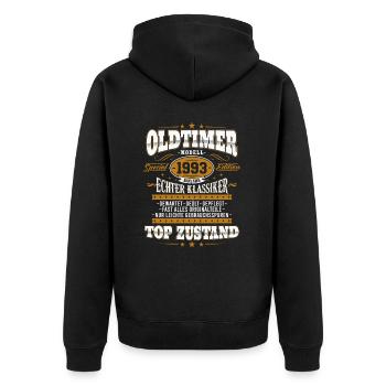 Oldtimer Baujahr 1993 Jahrgang Geburtstag Geschenk - Unisex Premium Bio Zip Hoodie - Schwarz - Hinten - Nico (187cm)