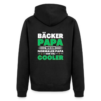 Bäcker Papa wie ein normaler nur viel cooler - Unisex Premium Bio Zip Hoodie - Schwarz - Hinten - Nico (187cm)