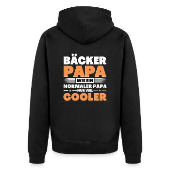 Bäcker Papa wie ein normaler nur viel cooler - Unisex Premium Bio Zip Hoodie - Schwarz - Hinten - Nico (187cm)