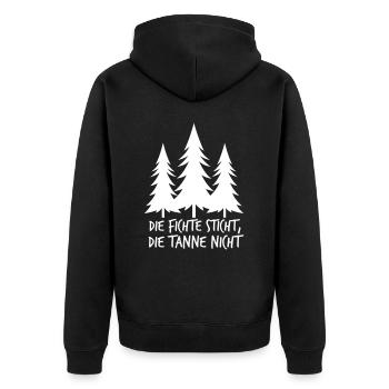 Die Fichte sticht, die Tanne nicht! - Unisex Premium Bio Zip Hoodie - Schwarz - Hinten - Nico (187cm)