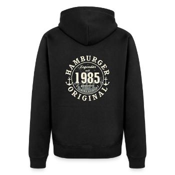 40. Geburtstag 2025 Hamburger Original Geschenk - Unisex Premium Bio Zip Hoodie - Schwarz - Hinten - Nico (187cm)