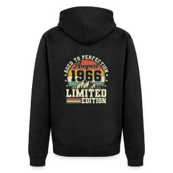 August 1966 Jahrgang Vintage Geburtstag Geschenk - Unisex Premium Bio Zip Hoodie - Schwarz - Hinten - Nico (187cm)