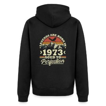 Les légendes sont nées en 1973 - Veste à capuche bio Premium Unisexe - noir - Dos - Nico (187cm)