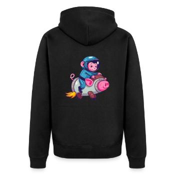 Schwein und Affe als Astronauten - Unisex Premium Bio Zip Hoodie - Schwarz - Hinten - Nico (187cm)
