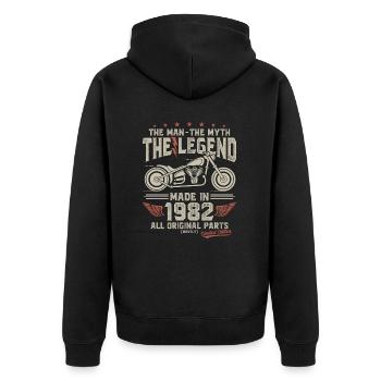 1982 Vintage Man Myth Legend Motorcycle - Unisex Premium Organic Zip Hoodie - black - Back - Nico (187cm)