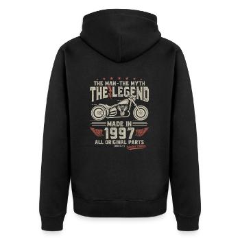 1997 Vintage Man Myth Legend Motorcycle - Unisex Premium Organic Zip Hoodie - black - Back - Nico (187cm)