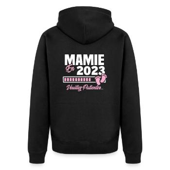 Mamie en 2023 / Cadeau future mamie 2023 - Veste à capuche bio Premium Unisexe - noir - Dos - Nico (187cm)