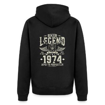 Légende des motards depuis 1974 - Veste à capuche bio Premium Unisexe - noir - Dos - Nico (187cm)