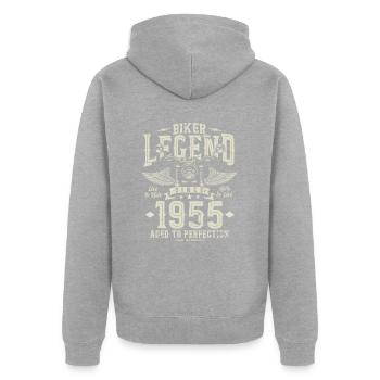 Légende du motard depuis 1955 - Veste à capuche bio Premium Unisexe - gris chiné - Dos - Nico (187cm)