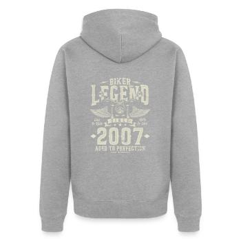 Légende du motard depuis 2007 - Veste à capuche bio Premium Unisexe - gris chiné - Dos - Nico (187cm)