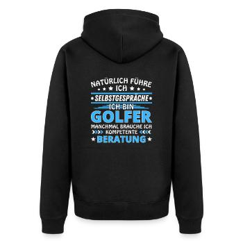 Ich führe Selbstgespräche - Golfer Edition blau - Unisex Premium Bio Zip Hoodie - Schwarz - Hinten - Nico (187cm)