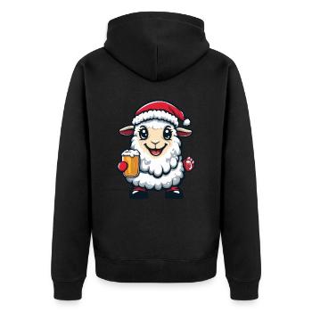 Schaf Weihnachten Bier Lustig - Unisex Premium Bio Zip Hoodie - Schwarz - Hinten - Nico (187cm)