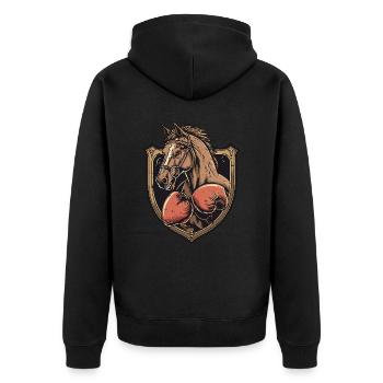 Pferd Boxer MMA - Unisex Premium Bio Zip Hoodie - Schwarz - Hinten - Nico (187cm)