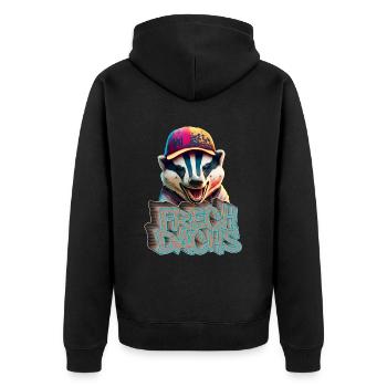 Frechdachs- Frecher Dachs Graffiti Style - Unisex Premium Bio Zip Hoodie - Schwarz - Hinten - Nico (187cm)