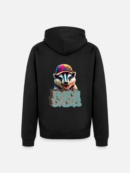 Frechdachs- Frecher Dachs Graffiti Style - Unisex Premium Bio Zip Hoodie - Schwarz