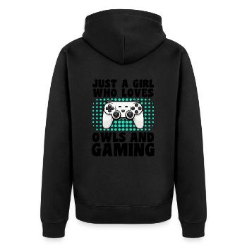 Gamer et Hiboux : Jeux Vidéo et Sagesse Nocturne - Veste à capuche bio Premium Unisexe - noir - Dos - Nico (187cm)