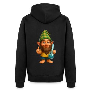 Cooler Zwerg mit Bong Cannabis Weed Marijuana - Unisex Premium Bio Zip Hoodie - Schwarz - Hinten - Nico (187cm)