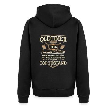 Oldtimer Baujahr Jahrgang 1984 Geburtstag Geschenk - Unisex Premium Bio Zip Hoodie - Schwarz - Hinten - Nico (187cm)