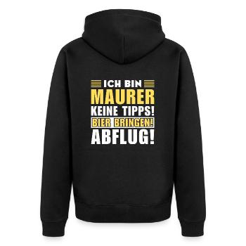 Ich bin Maurer - Keine Tipps! Bier bringen - Unisex Premium Bio Zip Hoodie - Schwarz - Hinten - Nico (187cm)