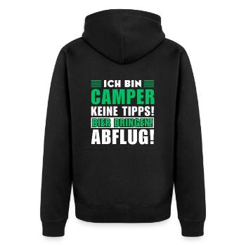 Ich bin Camper - Keine Tipps! Bier bringen - Unisex Premium Bio Zip Hoodie - Schwarz - Hinten - Nico (187cm)