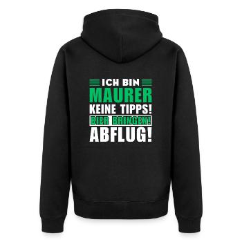 Ich bin Maurer - Keine Tipps! Bier bringen - Unisex Premium Bio Zip Hoodie - Schwarz - Hinten - Nico (187cm)