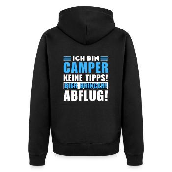 Ich bin Camper - Keine Tipps! Bier bringen - Unisex Premium Bio Zip Hoodie - Schwarz - Hinten - Nico (187cm)
